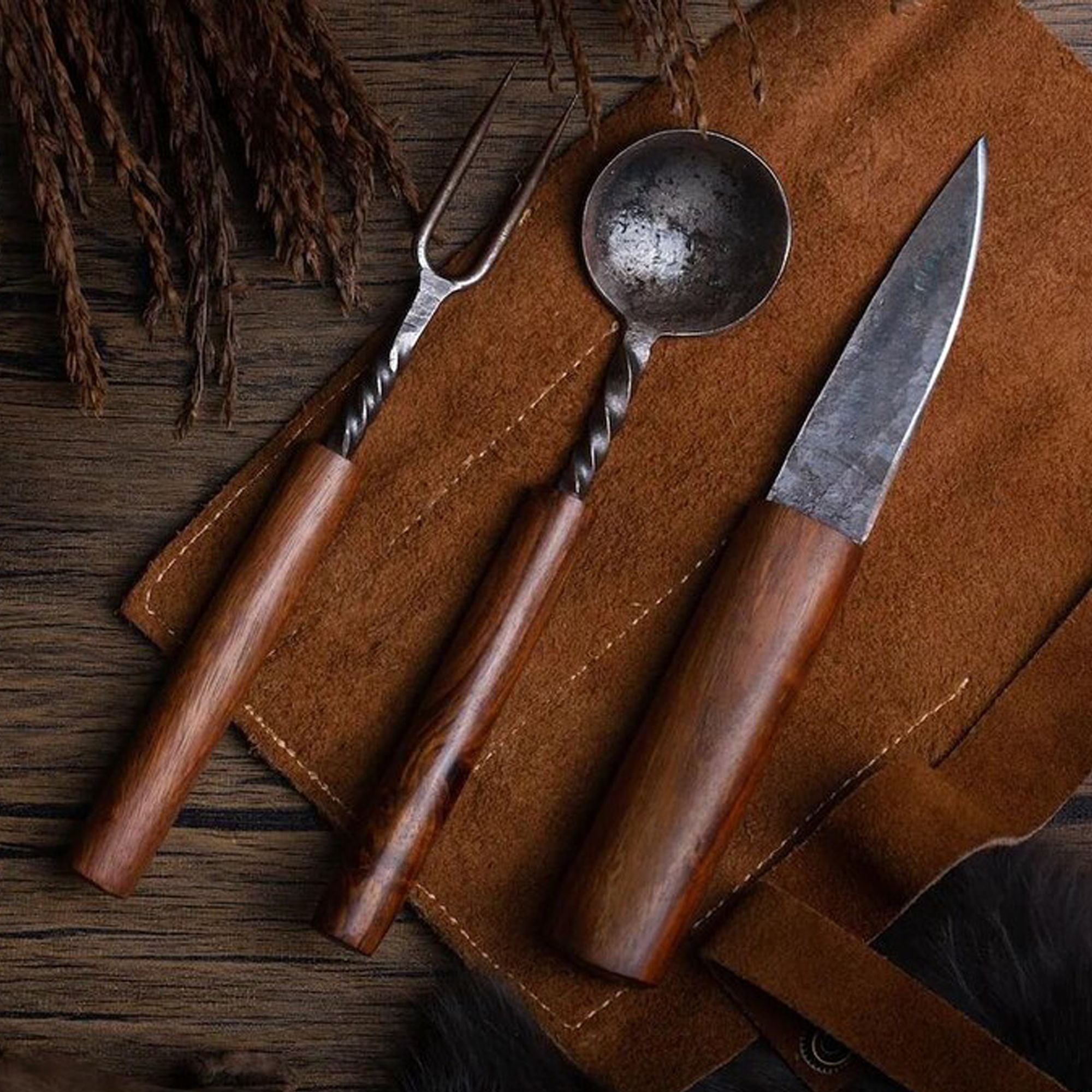 Wood and Steel Handforged Viking Cutlery Set