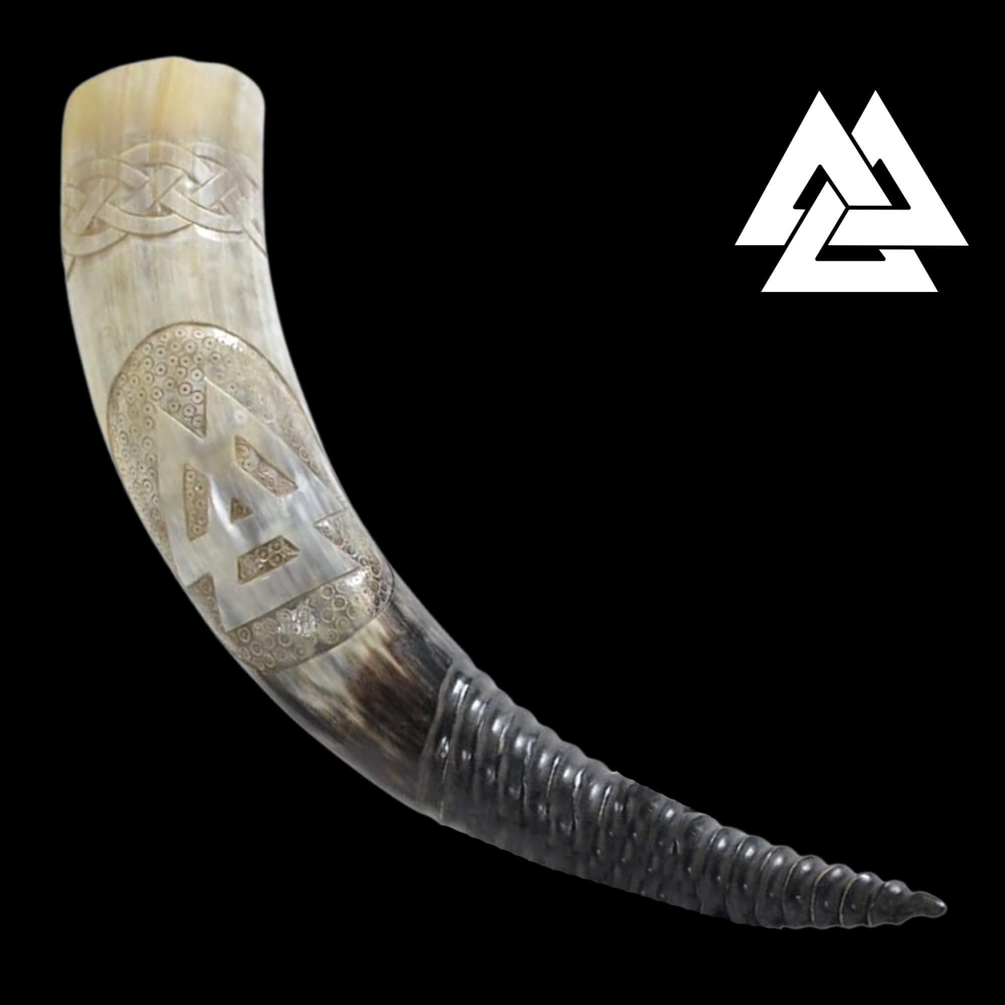 Valknut Carved Drinking Horn