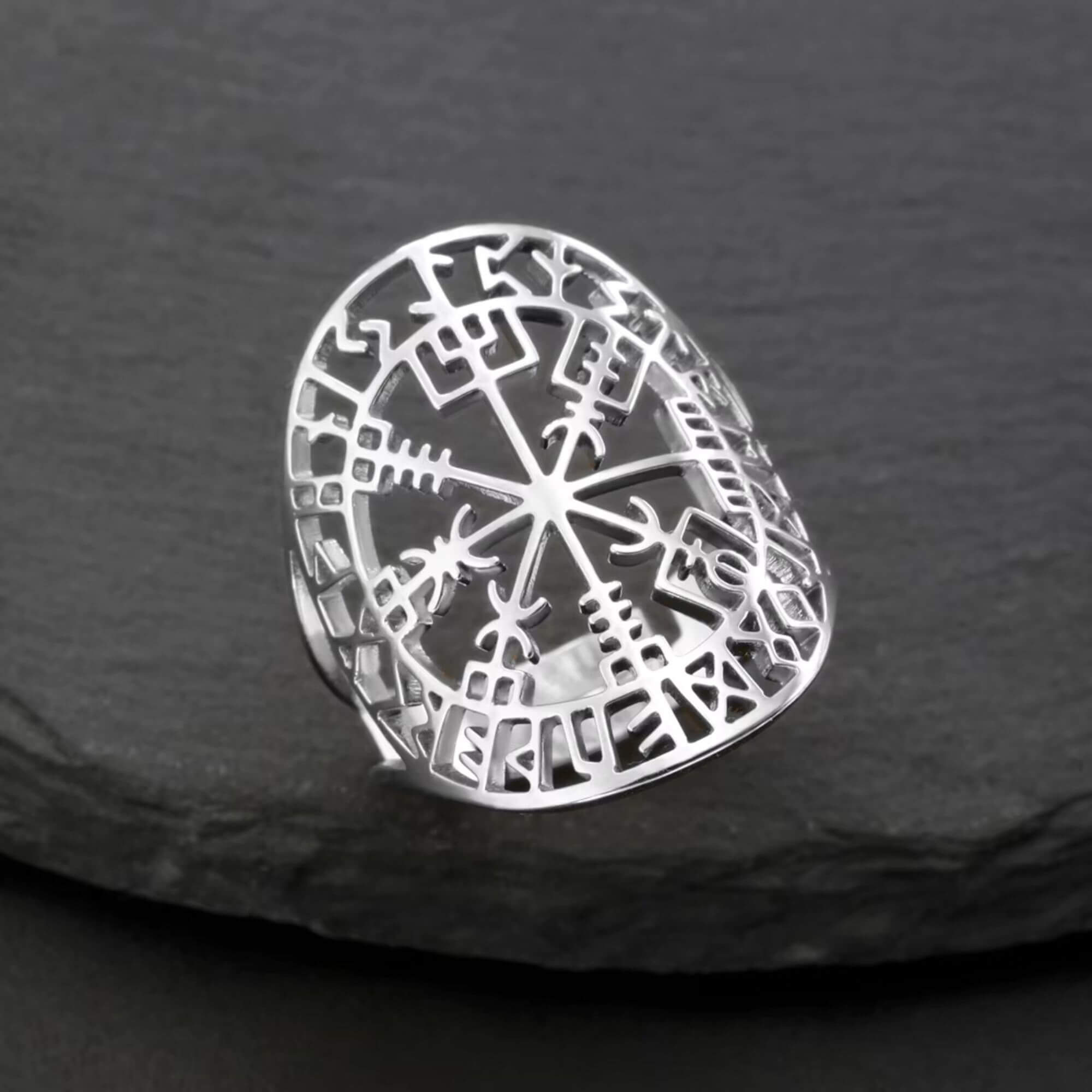 Adjustable Vegvisir and Runes Ring