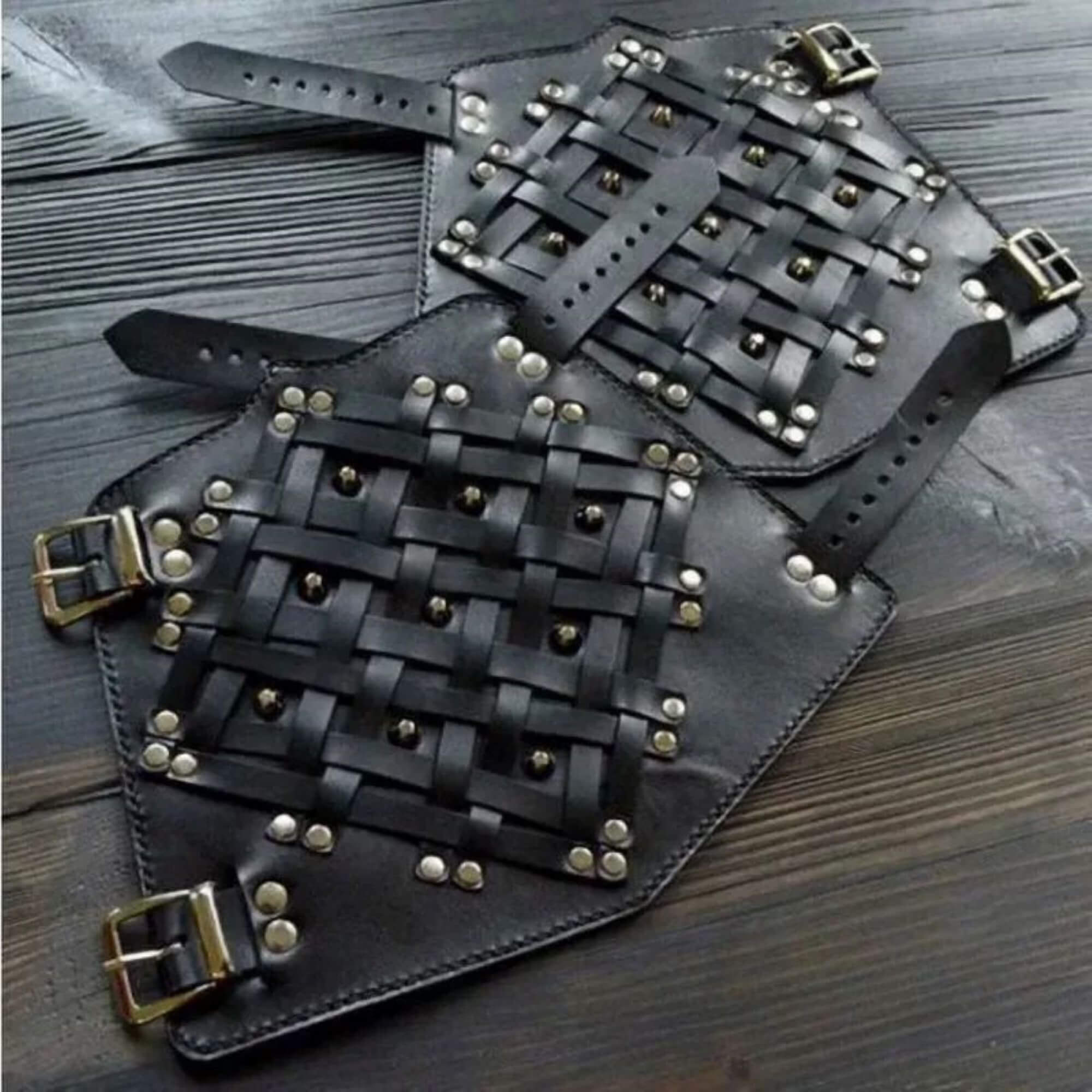 Viking Woven Leather Bracers