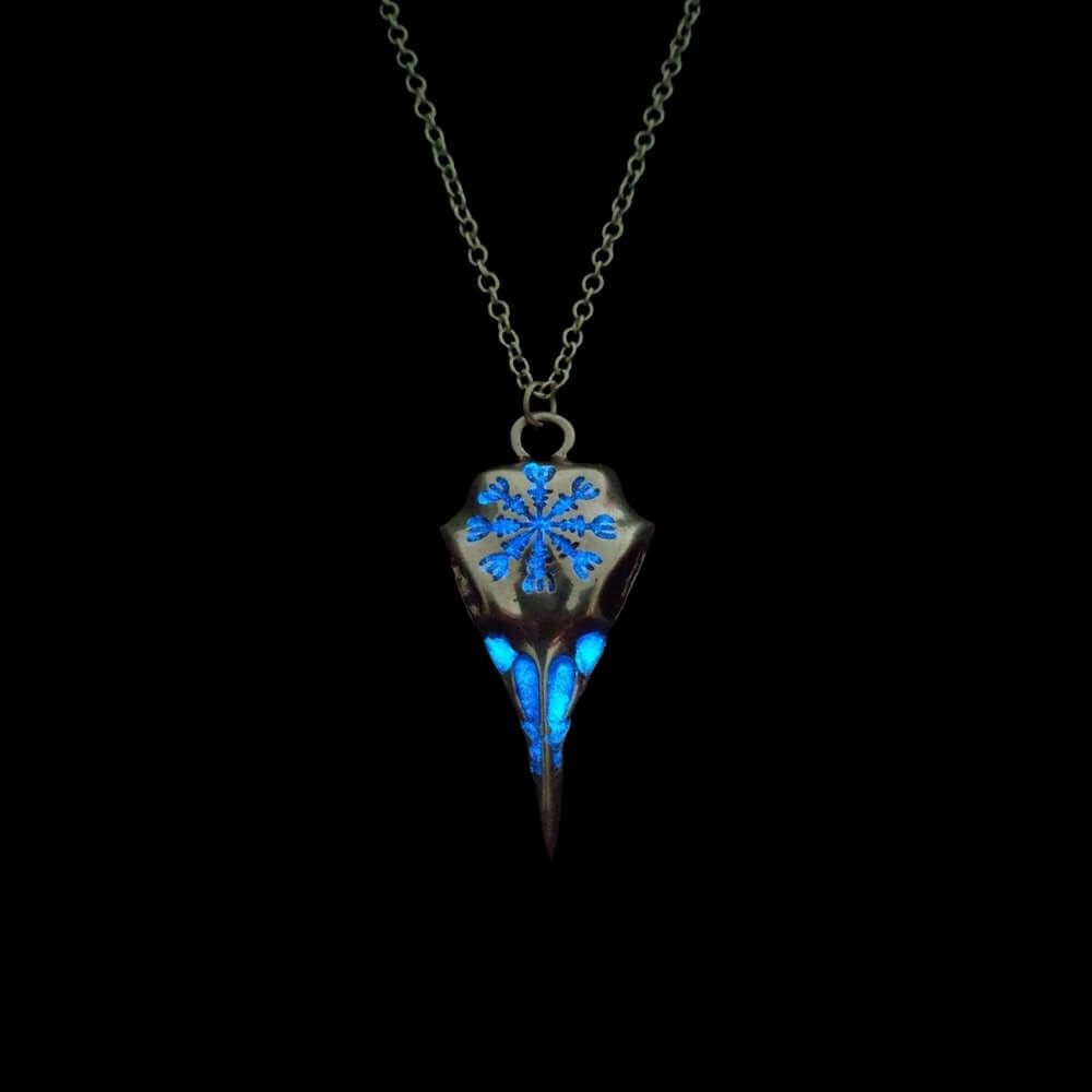 Fluorescent Raven Skull Necklace