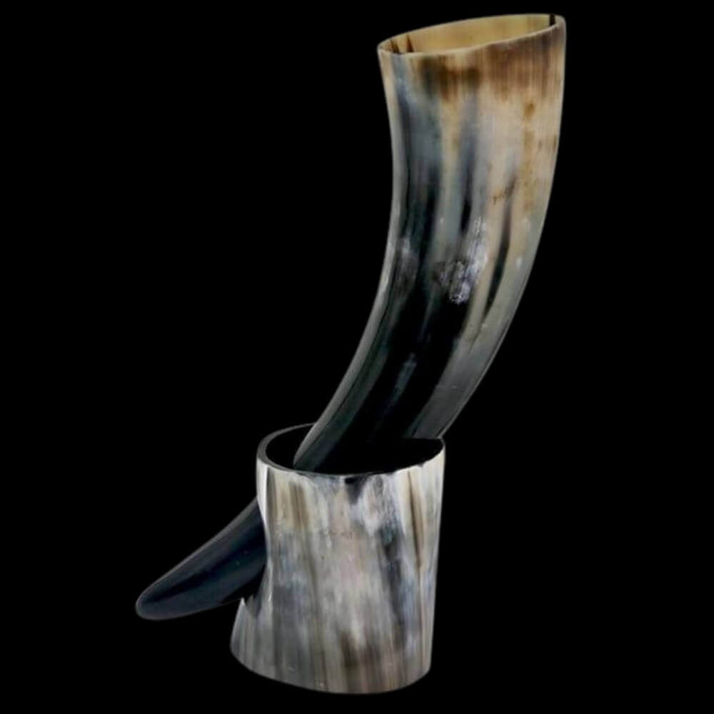 Véritable corne à boire viking avec support