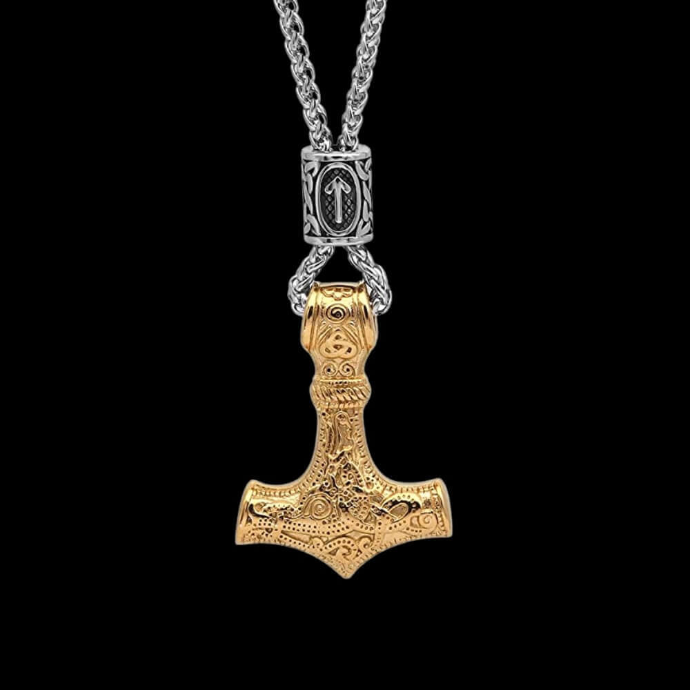 Collier Viking Marteau de Thor avec Perle Rune