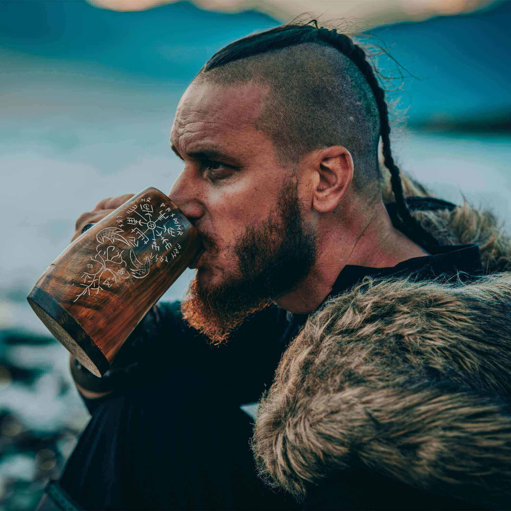 Burnt Carved Norse Mug