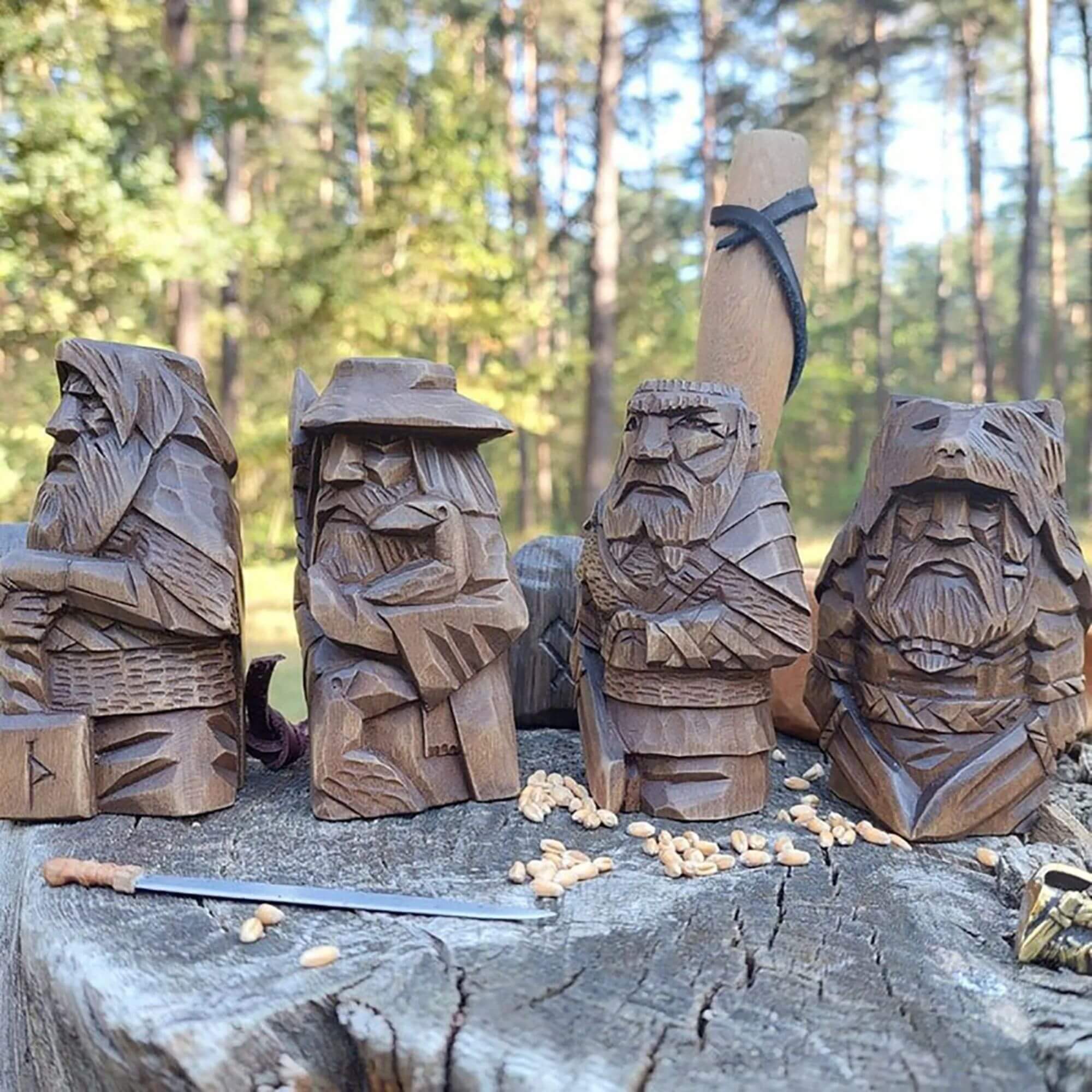 Hand-Carved Norse God Statues