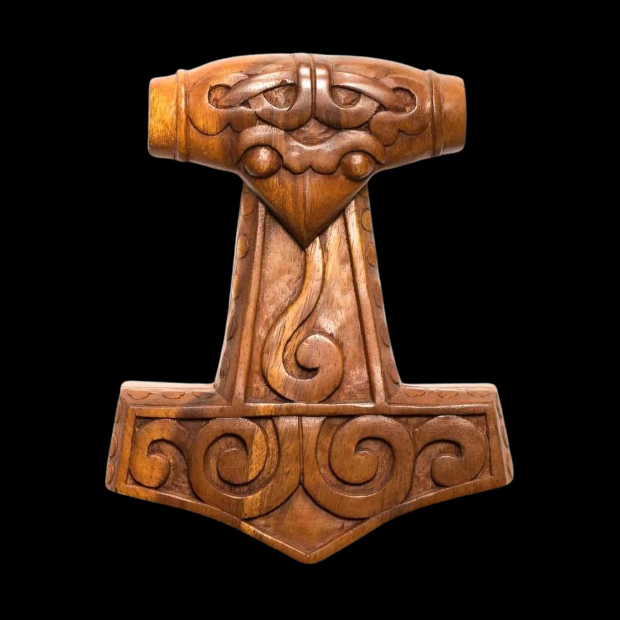 Norse Wooden Mjölnir Statue