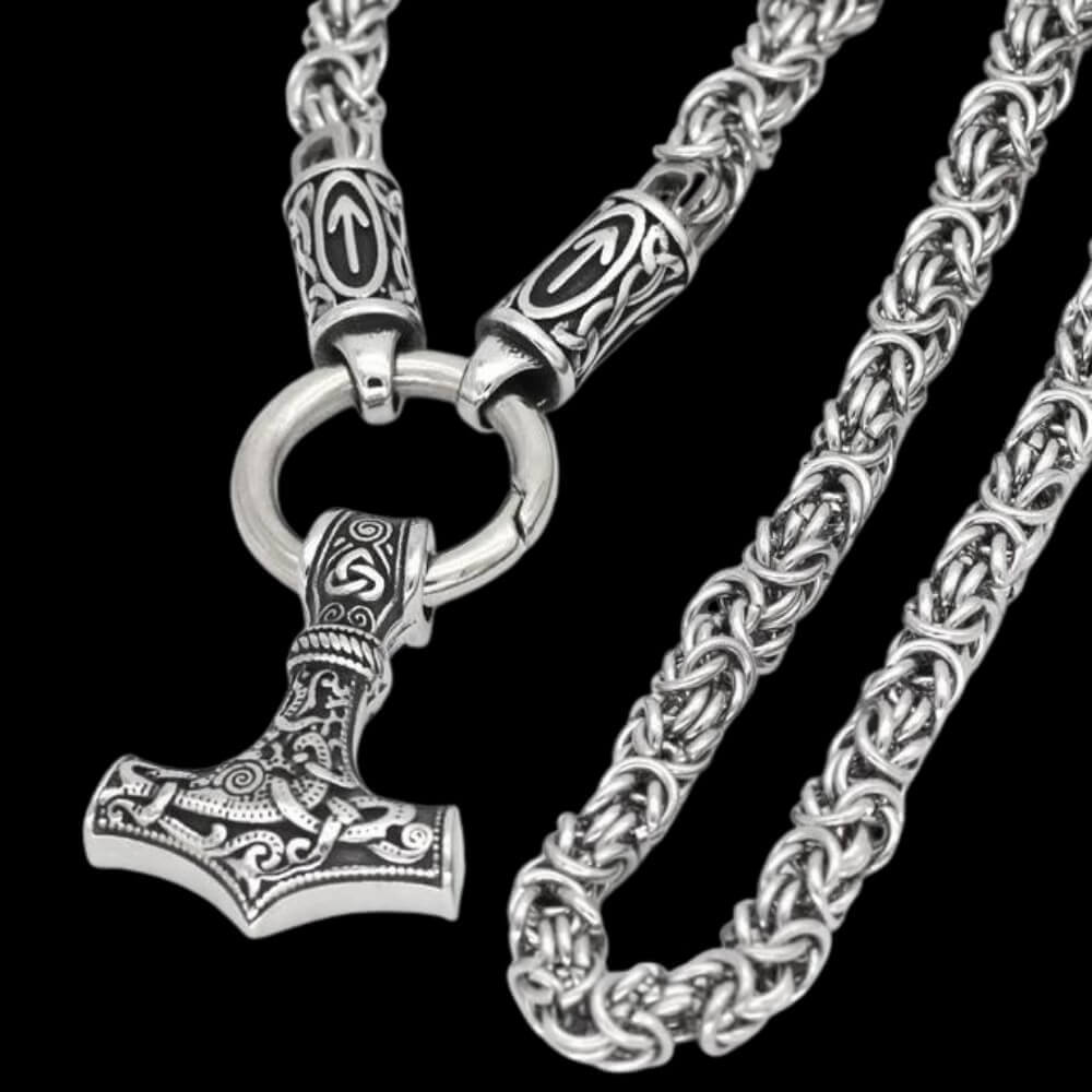 Runas y Mjölnir Collar de cadena bizantina