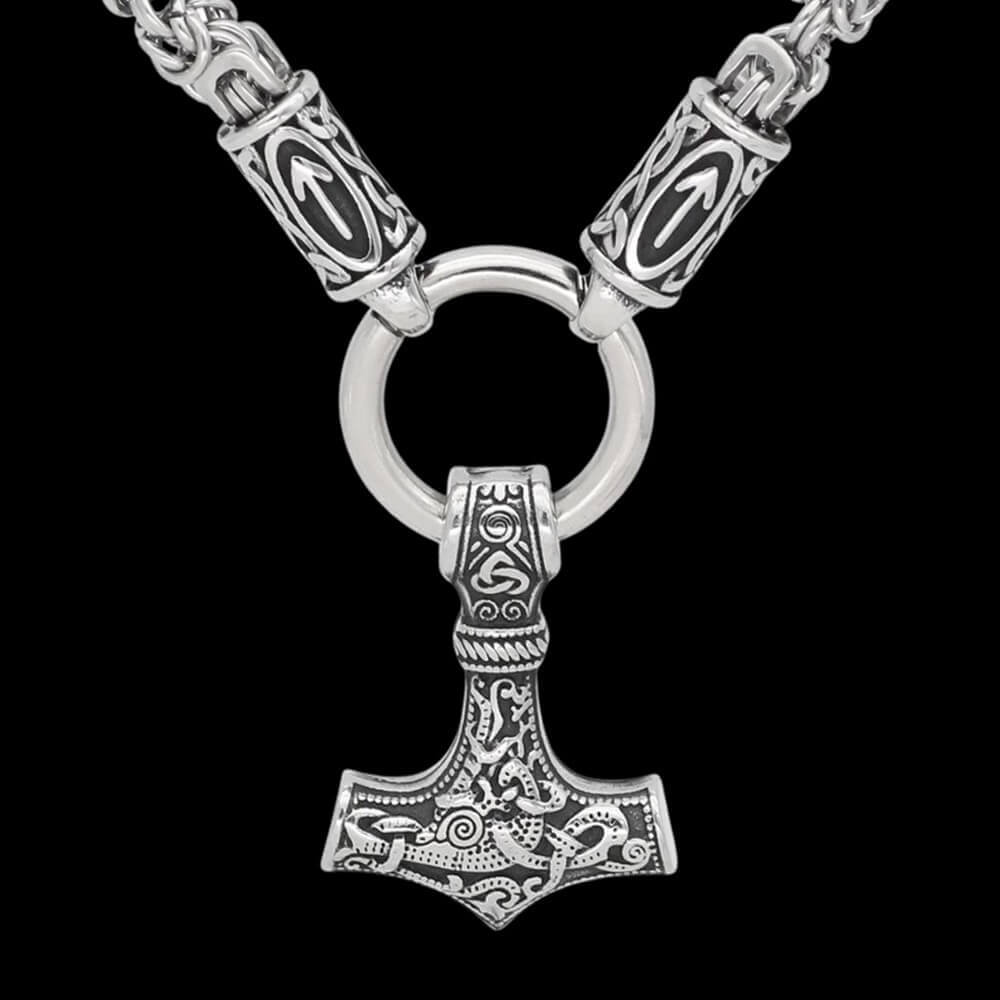 Runas y Mjölnir Collar de cadena bizantina