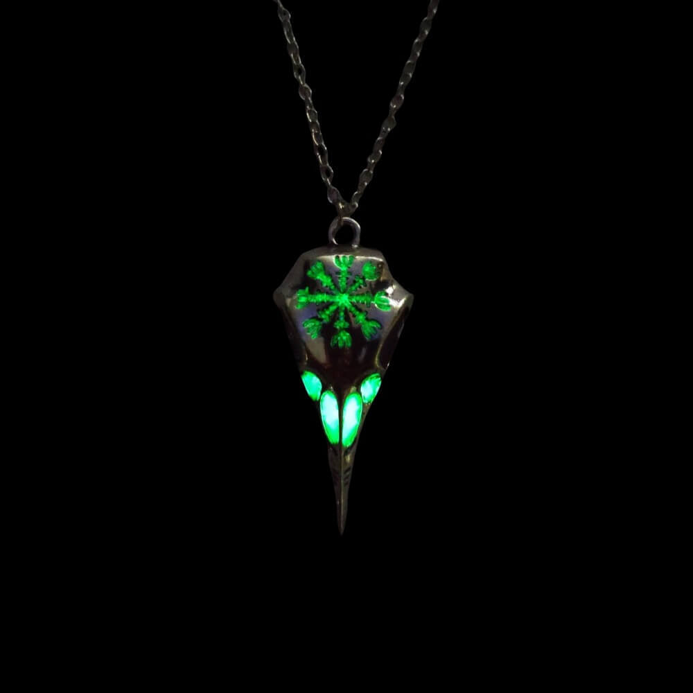 Fluorescent Raven Skull Necklace