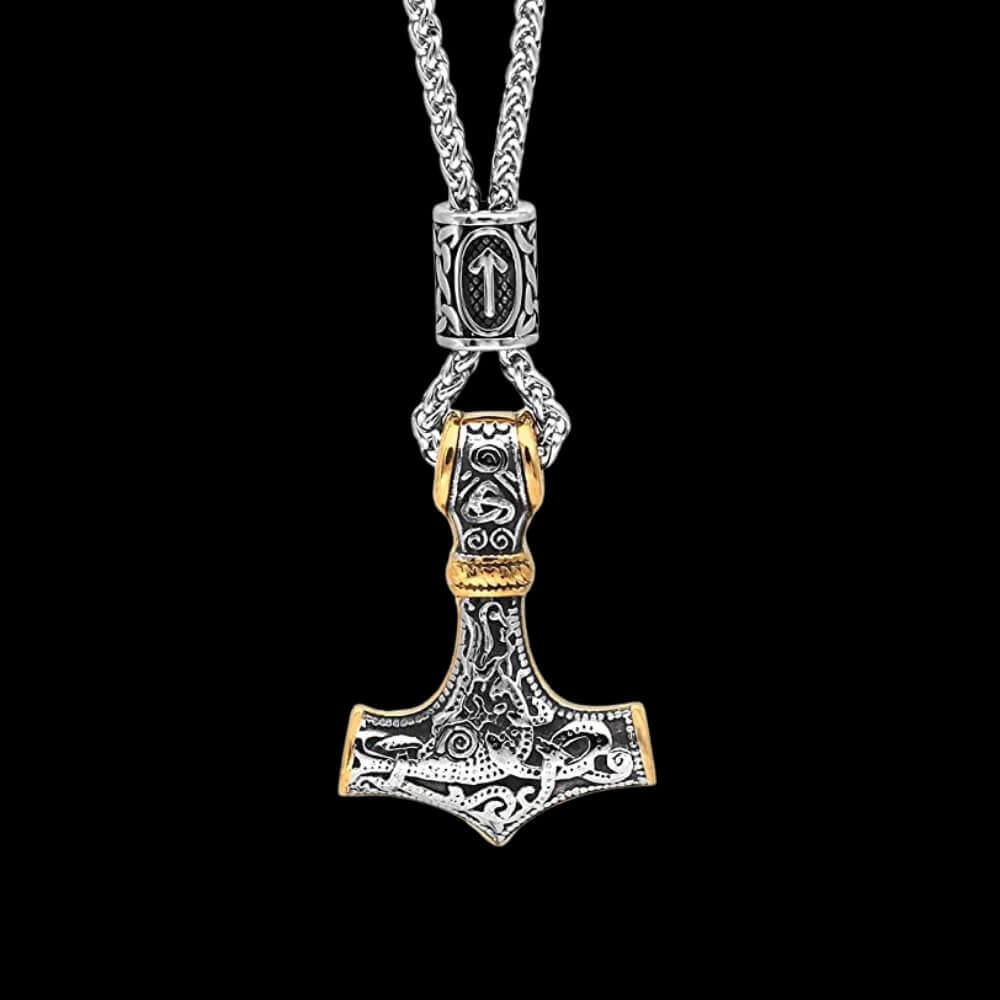 Collana vichinga martello di Thor con perla di rune