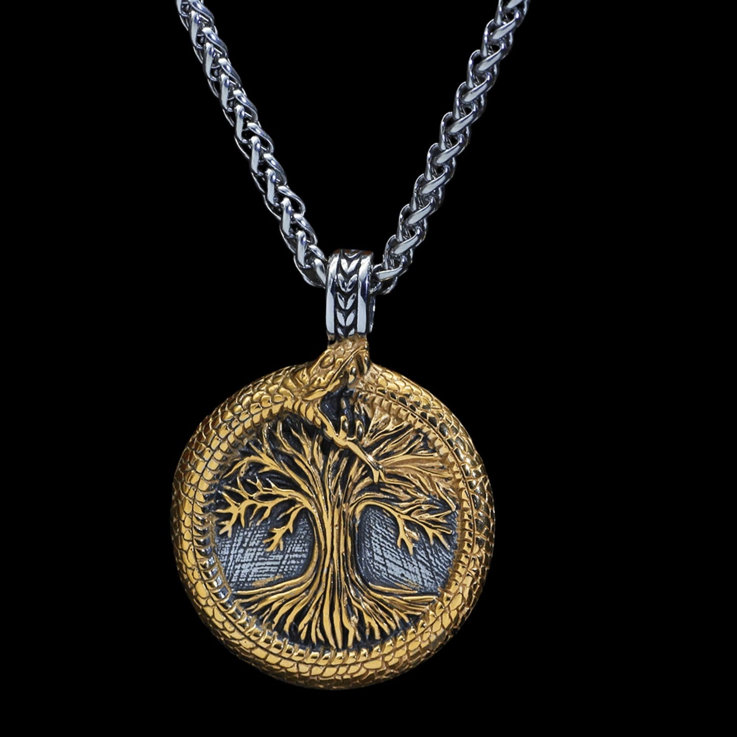 Golden Yggdrasil and Ouroboros Necklace